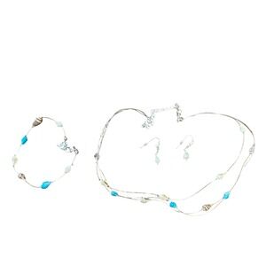 Avon Seashell Necklace Bracelet Earring Set Beachy Turquoise Coastal Jewelry‎